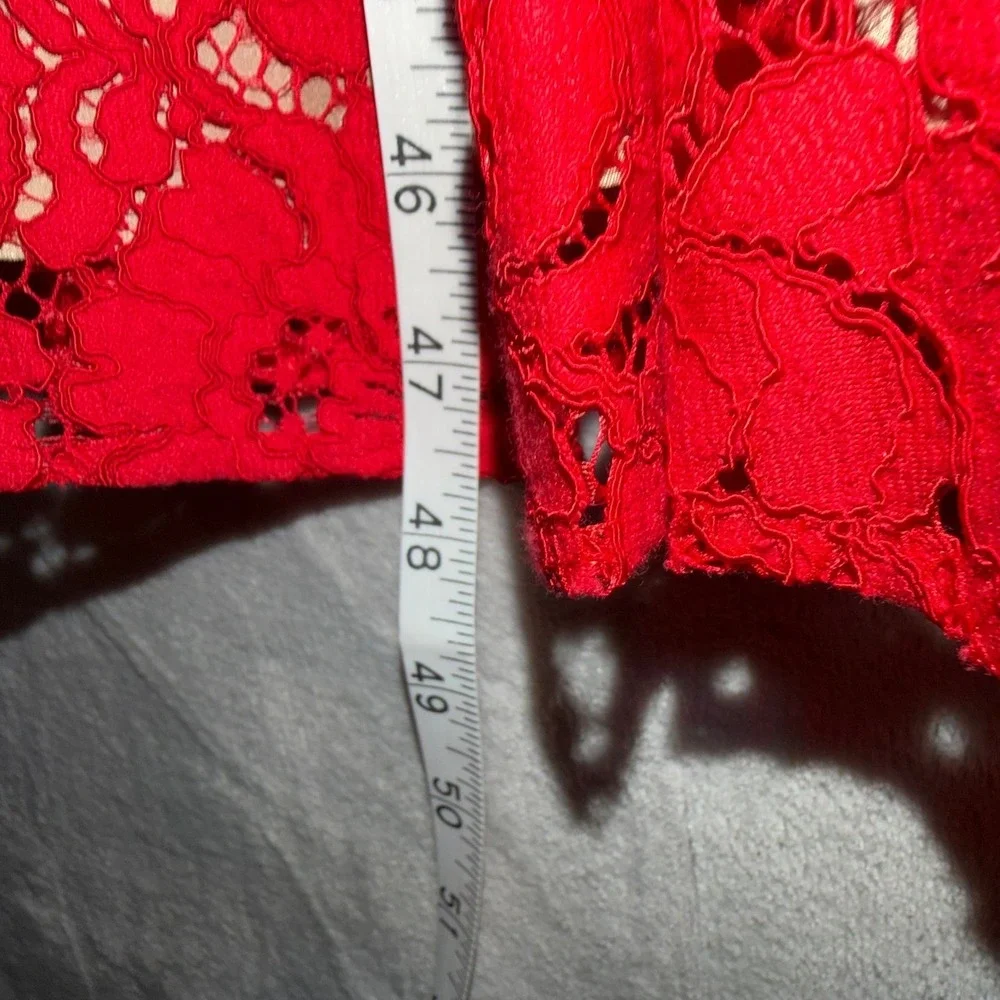 New Oscar De La Renta Dress 8 Red Fluted Lace Midi Silk Lined Italian‎ NWT!